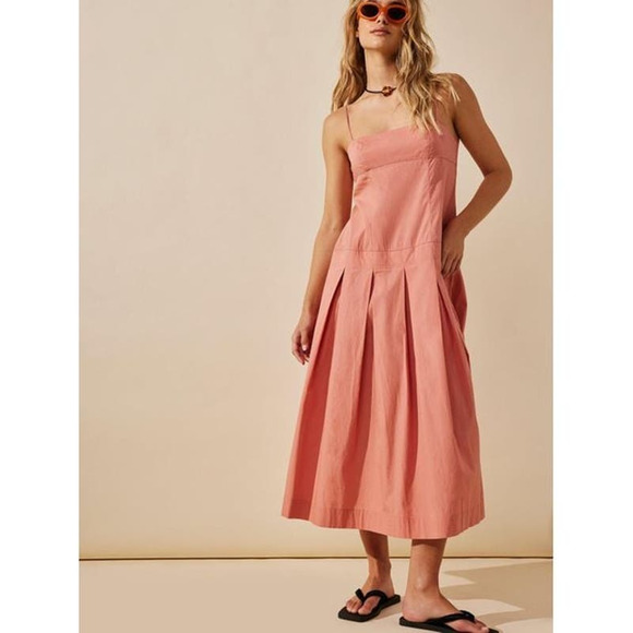 NWT Free People In My Town Pleated Midi Dress FREE-EST $108 X-SMALL Canyon Clay - Picture 2 of 5
